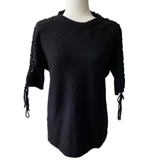 She + Sky Black Pullover Sweater Half Sleeves Braided SZ OS - Picture 1 of 10